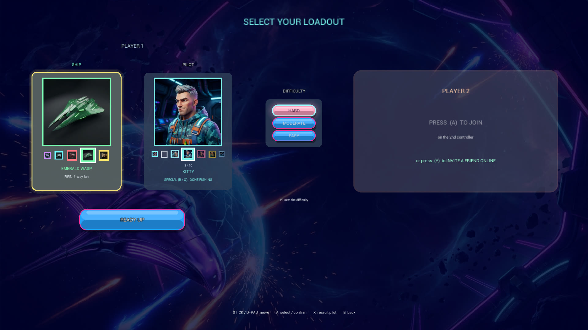 DEFLEKT loadout screen with the press Y to invite a friend online prompt