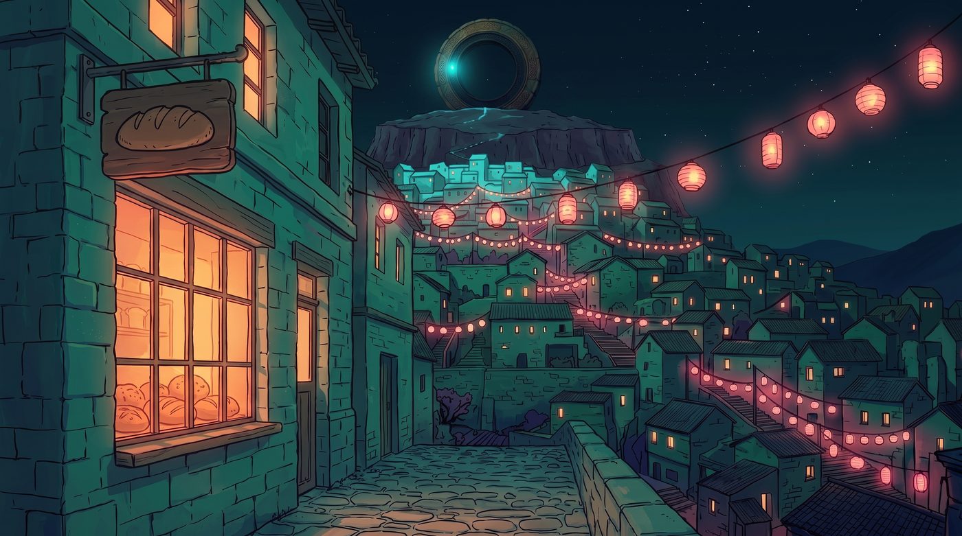 OSSIE'S BAKERY, OUTSIDE - the lane at emerald night