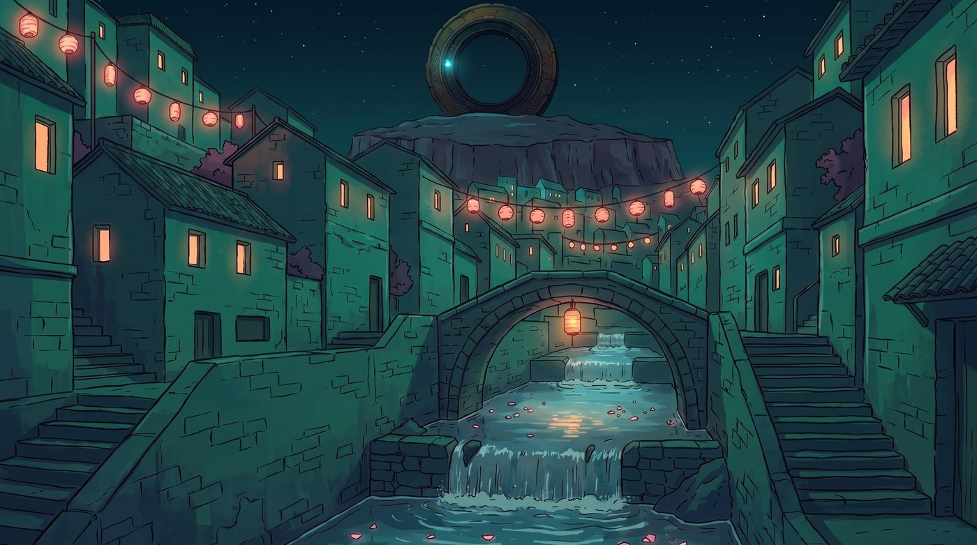 THE CANAL AND THE FOOTBRIDGE - Solmara's water, emerald night