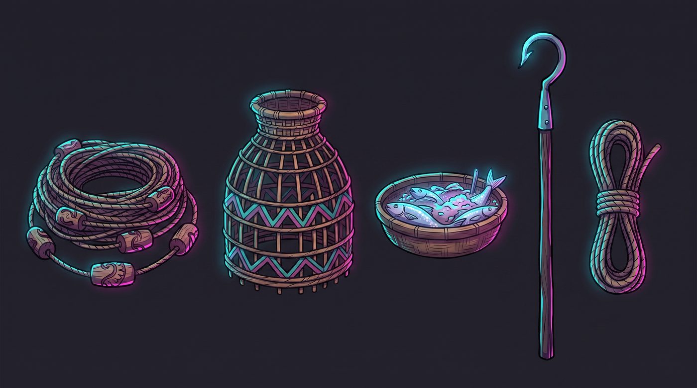 ## FISHING GEAR - what the harbour works with, in the game's palette